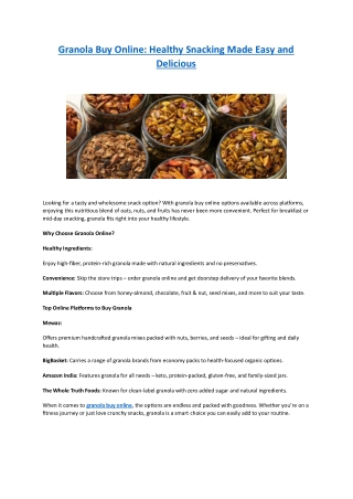 Granola Buy Online - Healthy Snacking Made Easy and Delicious