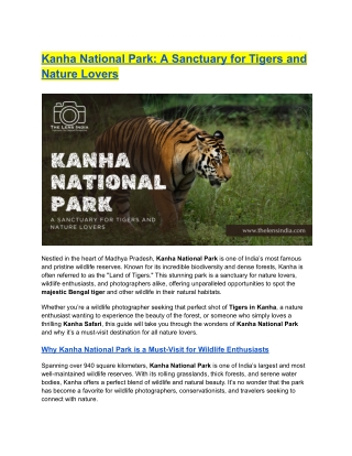 Kanha National Park A Sanctuary for Tigers and and Nature Lovers