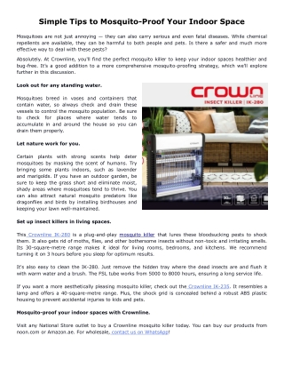 Simple Tips to Mosquito-Proof Your Indoor Space