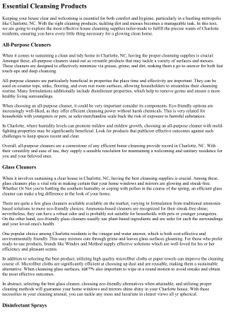 The Finest House Cleaning Supplies For Charlotte, NC Homes