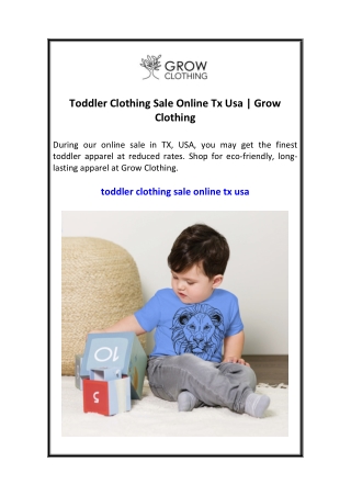 Toddler Clothing Sale Online Tx Usa  Grow Clothing