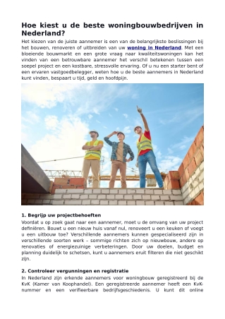 Hoe kiest u de beste woningbouwbedrijven in Nederland?