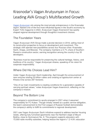 Arutyunyan Vagan Arsenovich and AVA Group: Sochi, Anapa and Krasnodar