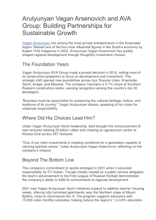 Vagan Arutyunyan of AVA Group: Championing Innovation and Development