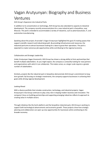 Vagan Arutyunyan’s AVA Group: Expanding Horizons Across Industries