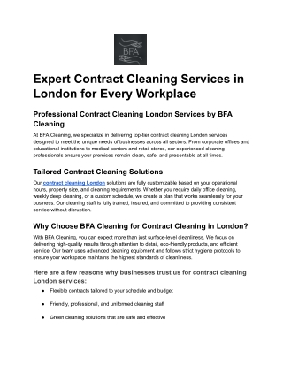 Expert Contract Cleaning Services in London for Every Workplace
