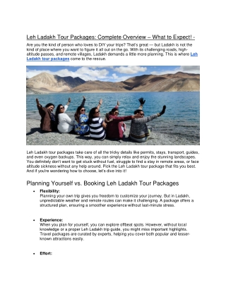 Leh Ladakh Tour Packages vs DIY Trip Which is Better