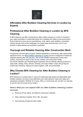Affordable After Builders Cleaning Services in London by Experts