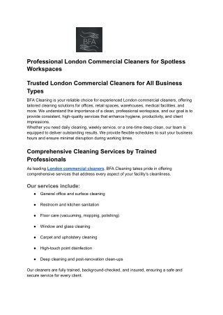 Professional London Commercial Cleaners for Spotless Workspaces
