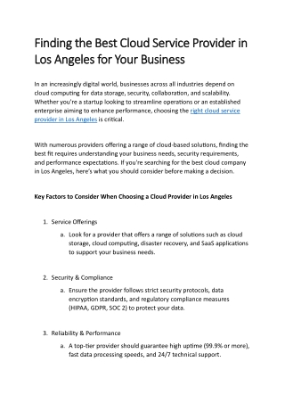 Finding the Best Cloud Service Provider in Los Angeles for Your Business