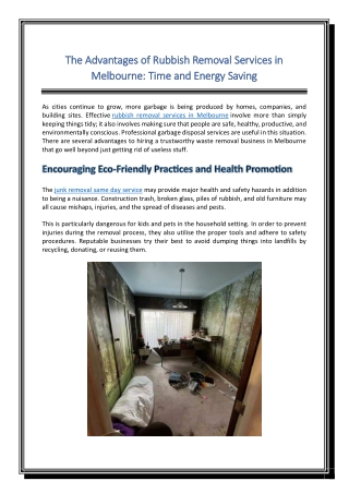 The Advantages of Rubbish Removal Services in Melbourne Time and Energy Saving