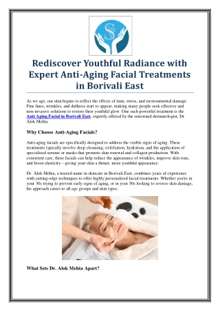 Glow Younger with Anti Aging Facial in Borivali East by Dr Alok Mehta