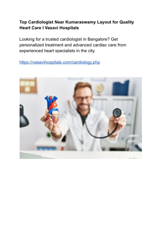 Cardiologist Near Kumaraswamy Layout