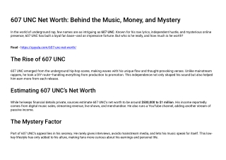 607 UNC Net Worth Behind the Music, Money, and Mystery