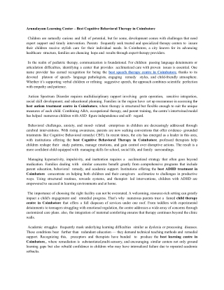 Arunalayam Learning Center – Best Cognitive Behavioral Therapy in Coimbatore