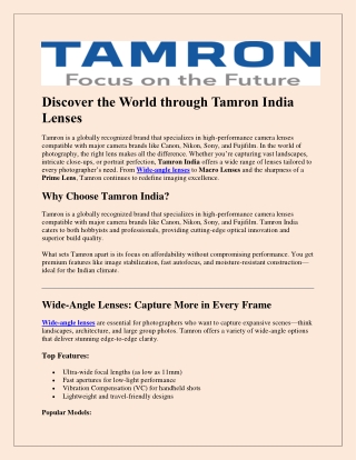 Discover the World through Tamron India Lenses