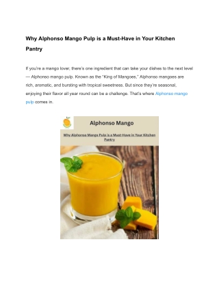 Alphonso Mango Pulp | Buy Alphonso Mango Online