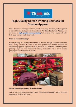 High Quality Screen Printing Services for Custom Apparel