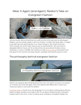 Reistor on Repeat: Classic, Timeless Fashion