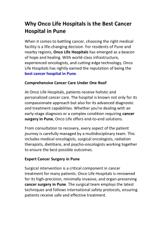 Onco Life Hospitals | Best Cancer Surgery in Pune