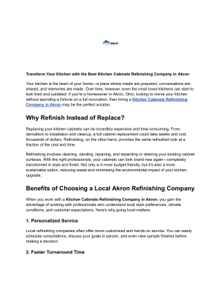 Transform Your Kitchen with the Best Kitchen Cabinets Refinishing Company in Akron