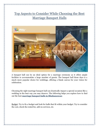 Top Aspects to Consider While Choosing the Best Marriage Banquet Halls