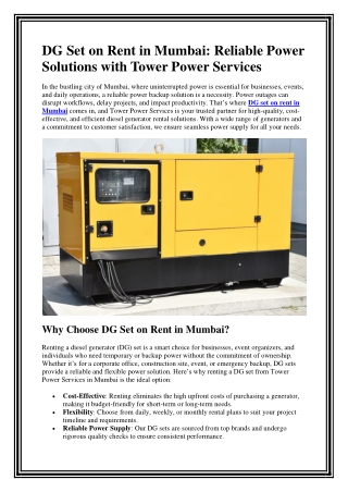 DG Set on Rent in Mumbai