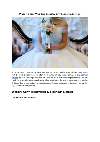 Preserve Your Wedding Dress by Dry Cleaner in London - Hello Laundry