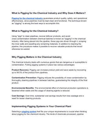 Efficient Pigging for the Chemical Industry | IUS Pigging Systems