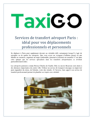 Services de transfert aéroport Paris  idéal pour vos déplacements professionnels et personnels