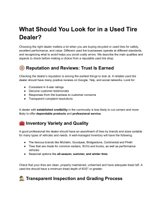 What Should You Look for in a Used Tire Dealer