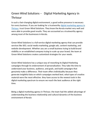 Green Wind Solutions –   Digital Marketing Agency in Thrissur