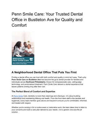 Penn Smile Care_ Your Trusted Dental Office in Bustleton Ave for Quality and Comfort