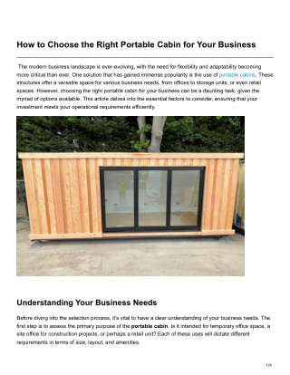 How to Choose the Right Portable Cabin for Your Business