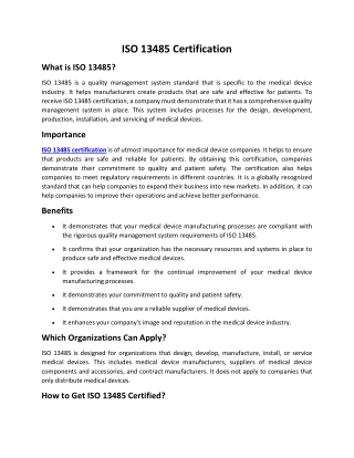 ISO 13485 Certification-