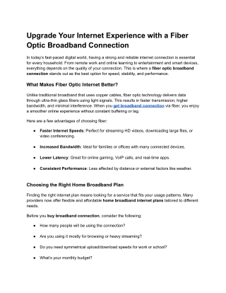 Upgrade Your Internet Experience with a Fiber Optic Broadband Connection