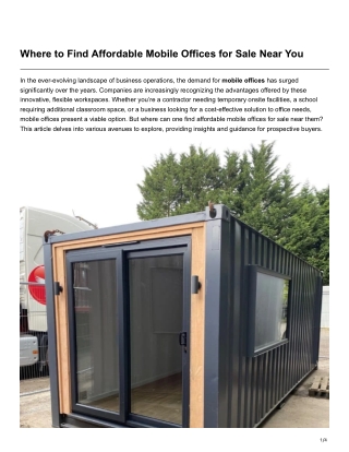 Where to Find Affordable Mobile Offices for Sale Near You