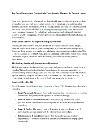 Top Event Management Companies in Pune Creative Planners for Every Occasion