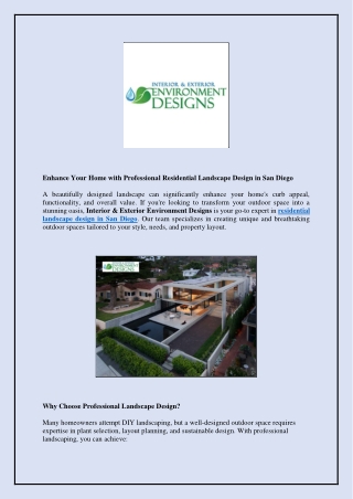 Expert Residential Landscape Designer San Diego  Creative Outdoor Living Solutions