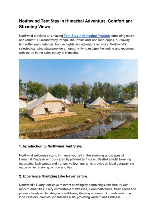 Northwind Tent Stay in Himachal Adventure, Comfort and Stunning Views