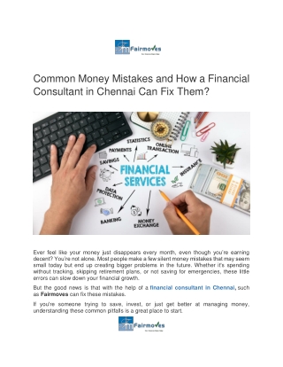Common Money Mistakes and How a Financial Consultant in Chennai Can Fix Them