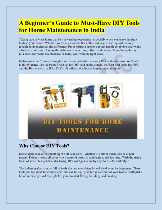 A Beginner’s Guide to Must-Have DIY Tools for Home Maintenance in India