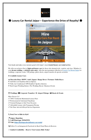 Luxury Car Rental Jaipur – Make Your Ride Royal