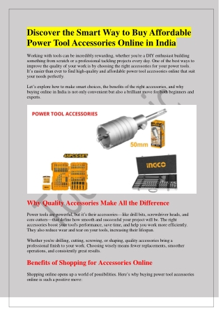 Discover the Smart Way to Buy Affordable Power Tool Accessories Online in India