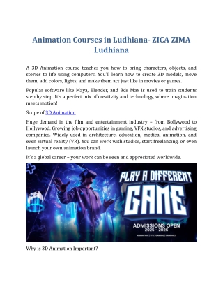 3. Animation Courses in Ludhiana- ZICA ZIMA Ludhiana