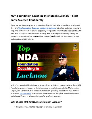 NDA Foundation Coaching Institute in Lucknow – Start Early, Succeed Confidently