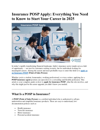 Insurance POSP Apply