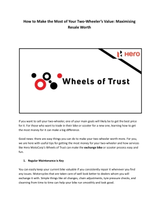 How to Make the Most of Your Two-Wheeler’s Value Maximising Resale Worth