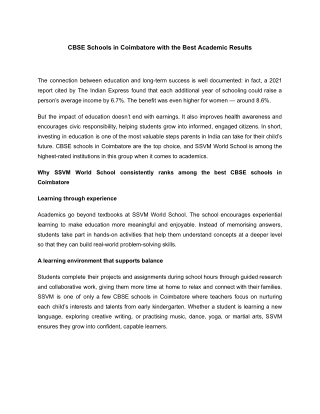 CBSE Schools in Coimbatore with the Best Academic Results