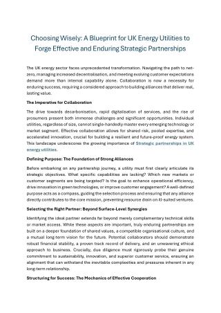 Choosing Wisely A Blueprint for UK Energy Utilities to Forge Effective and Enduring Strategic Partnerships